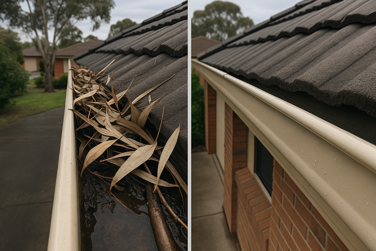 Gutter cleaning before and after